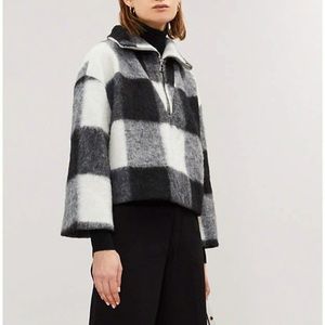 GANNI Mckinney Check Wool-blend Half-zip Sweater